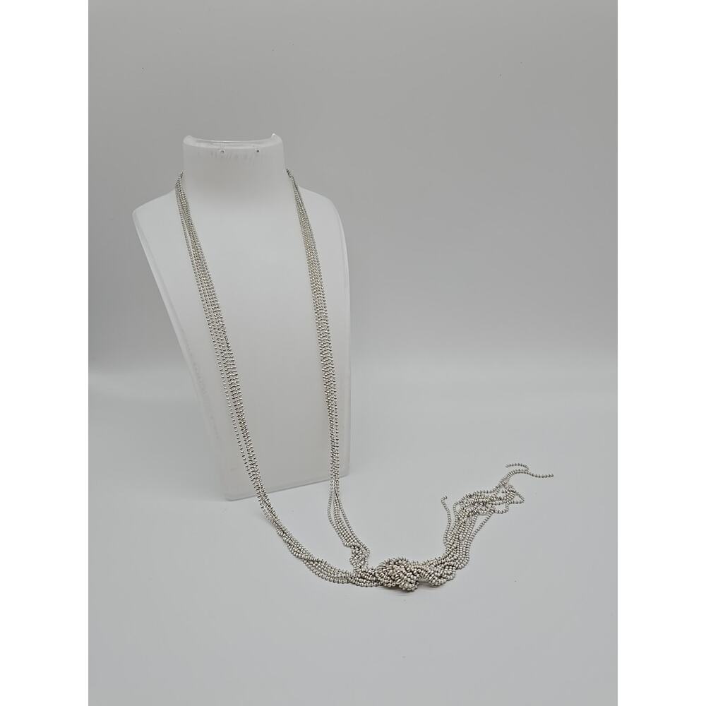 Vintage Petite White & Brass Metal Ball Knotted Tassel Multi Chain 26" Necklace
